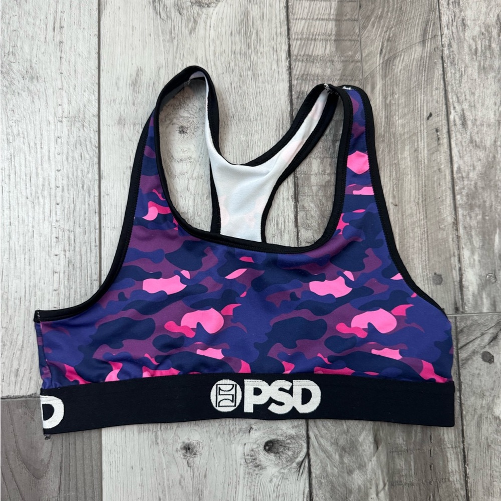 PSD Girls Purple & Pink Camo Racerback Sports Bra with Branded Band